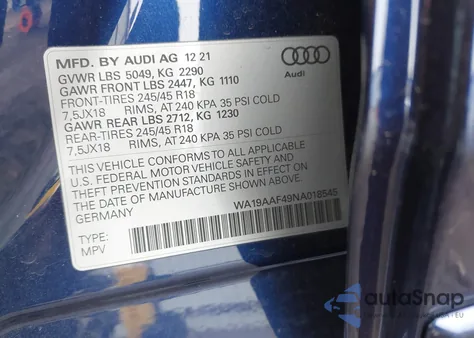 2022 Audi A4 Allroad Prestige 45 Tfsi Quattro S Tronic from USA, damaged, VIN WA19AAF49NA018545